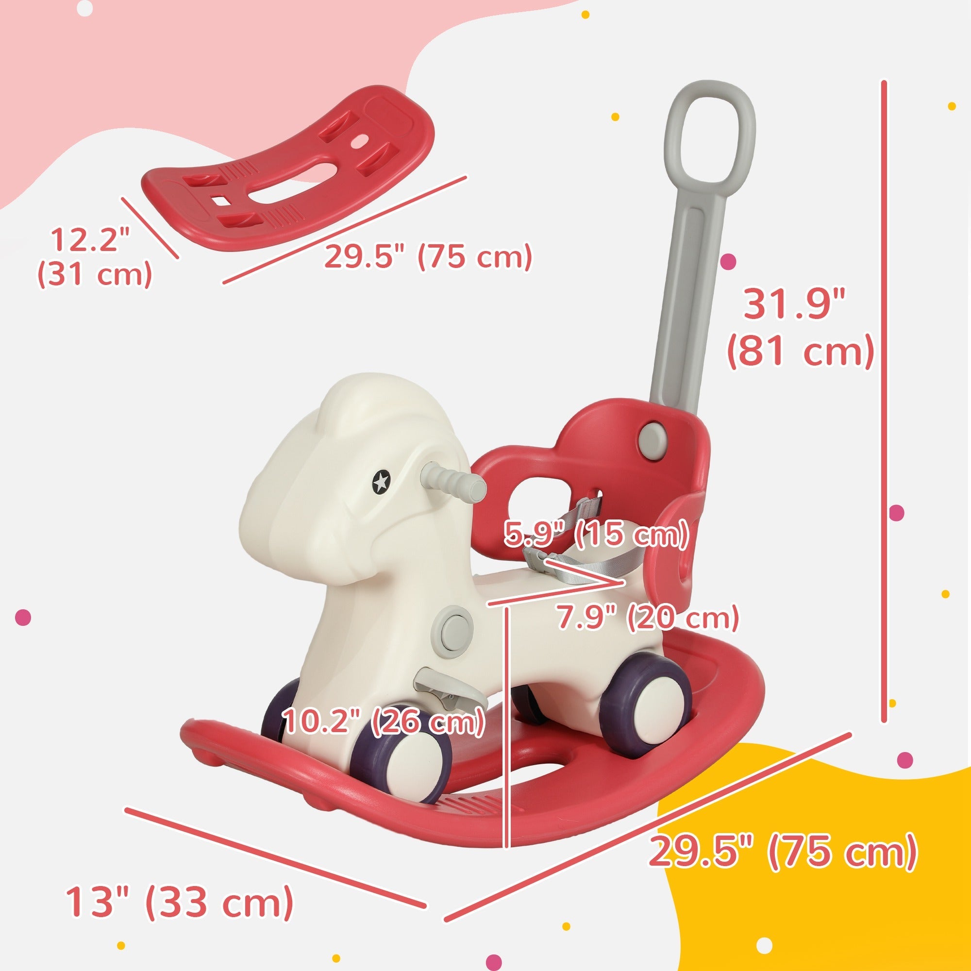 Qaba 4 in 1 Kids Rocking Horse w/ Detachable Balance Board & Push Handel, Red 