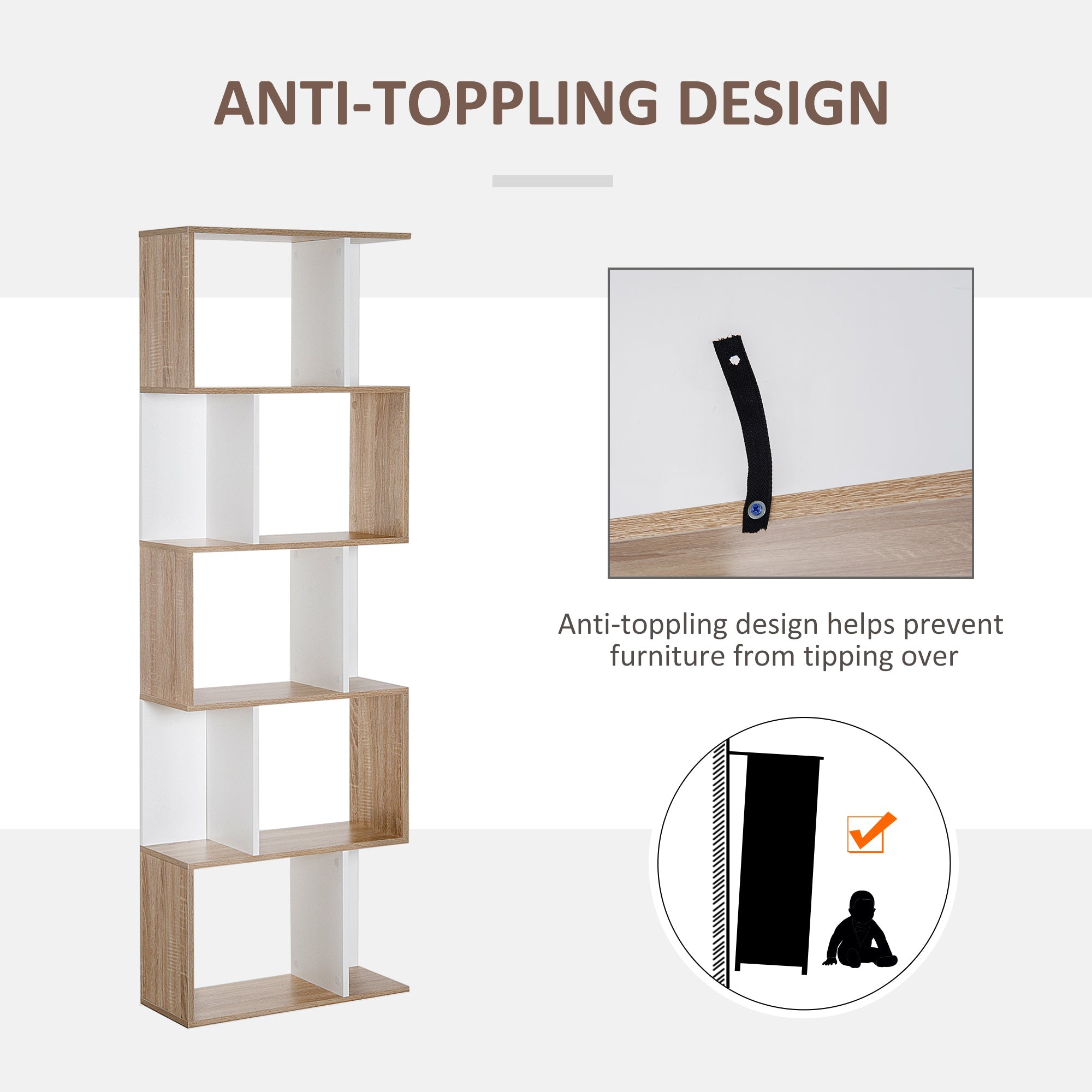 HOMCOM 5-Tier Modern Bookcase Display Shelf Storage Room Divider for Living Room Home Office White 