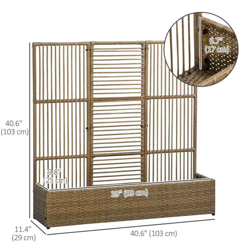 Raised Garden Bed with Lattice Trellis, Rattan Outdoor Planter with Storage for Garden, Patio, Balcony, Sand Brown