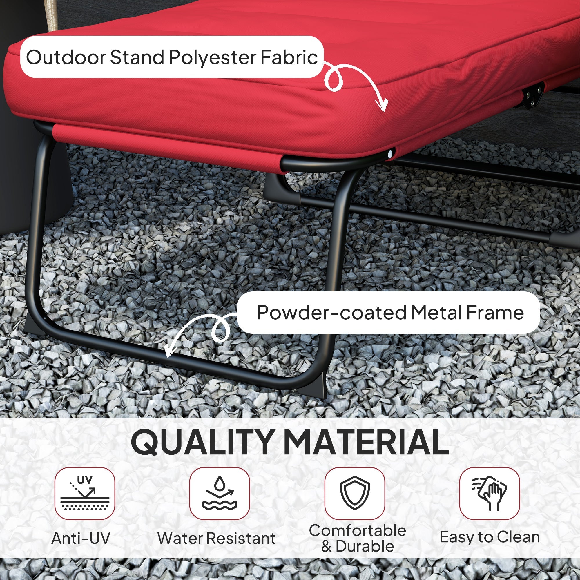Outsunny Folding Outdoor Lounge Chair with Cushion, Adjustable Backrest, Reclining Patio Garden Chair with Footrest, Wine Red 