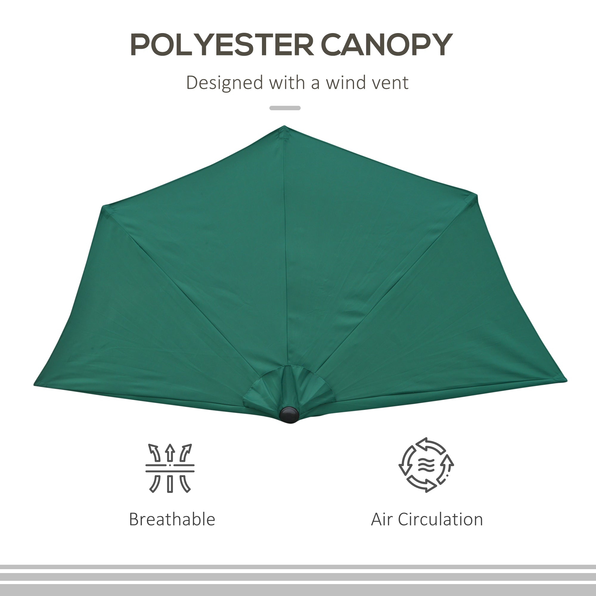 Outsunny Balcony Umbrella: 9ft Half Round Patio Garden Parasol Sun Shade Dark Green 
