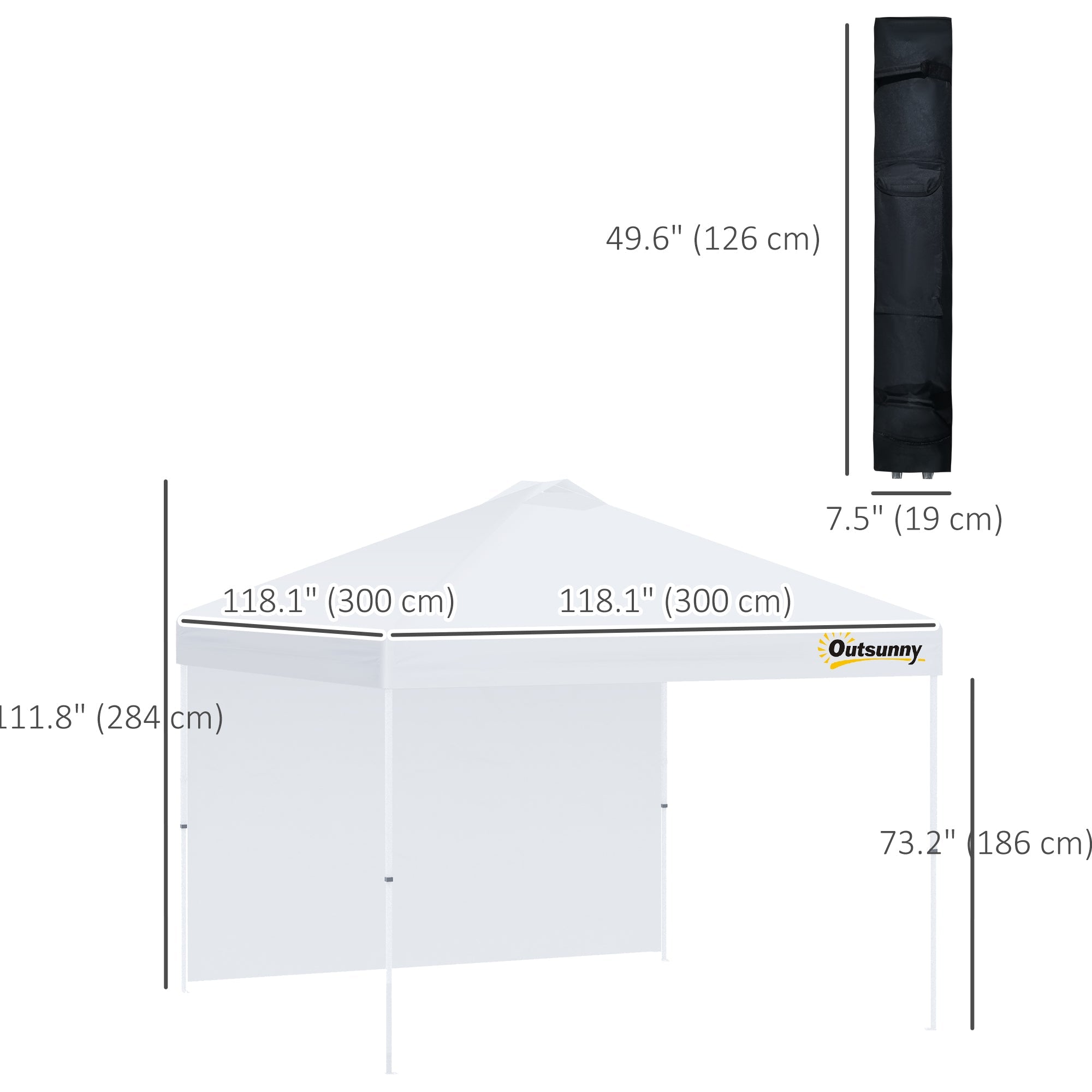 Outsunny 10' x 10' Pop Up Canopy Tent with Adjustable Height, 1 Sidewall, and Wheeled Carry Bag for Outdoor, Garden, Patio, White 