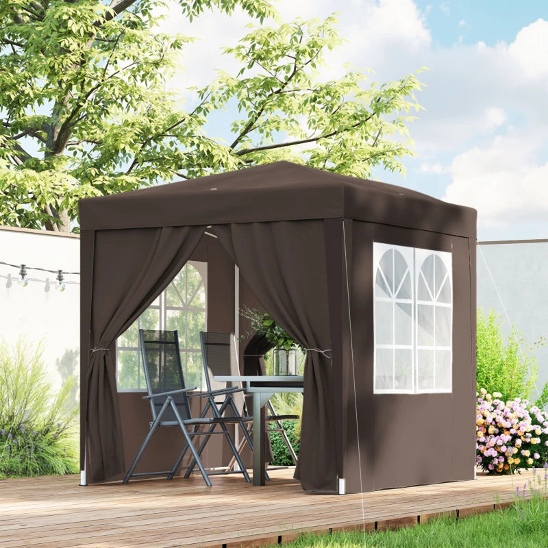 6.6'x6.6' Pop Up Canopy Tent with Sidewalls, Instant Sun Shelter Camping Gazebo with Carry Bag, Coffee