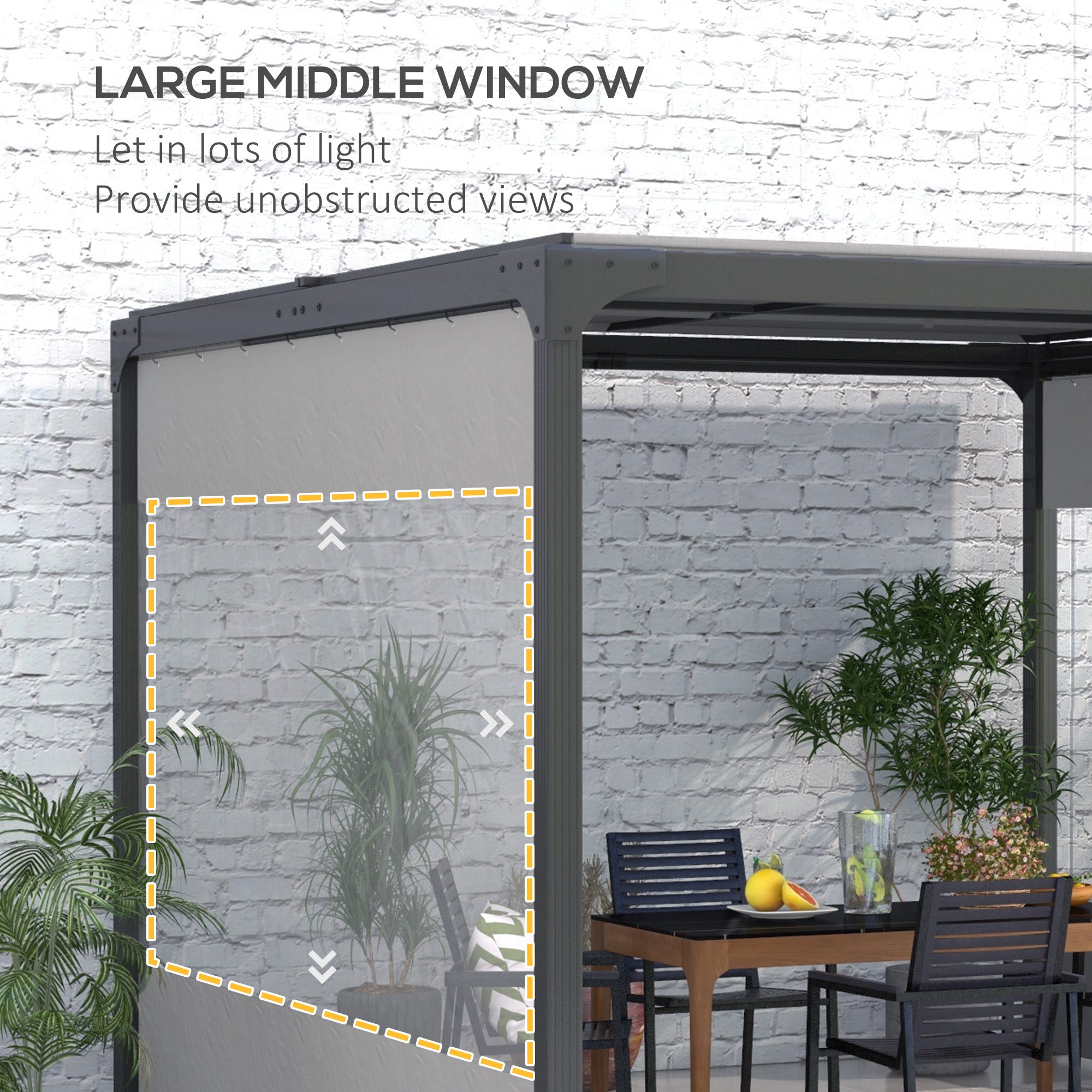 Outsunny Pergola Gazebo Curtains for 10' x 10' Pergola, 2 Pack Side Panels Replacement with Large Windows and Zipped Doors 