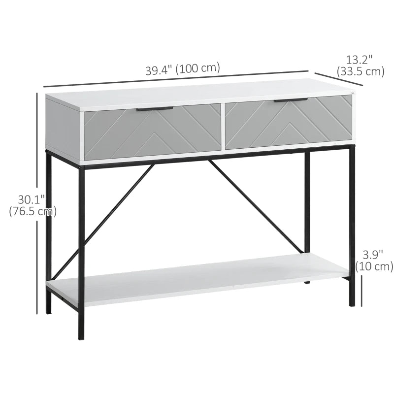 Modern Console Table with 2 Drawers, 2 Tier Entryway Table with storage Shelf, Narrow Sofa Table for Living Room, Hallway, White