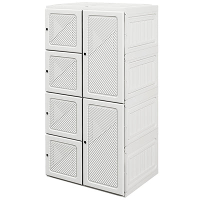 HOMCOM Portable Wardrobe, Foldable Clothes Storage Organzier with 4 Compartments, Hanging Rod, Magnet Doors, White 