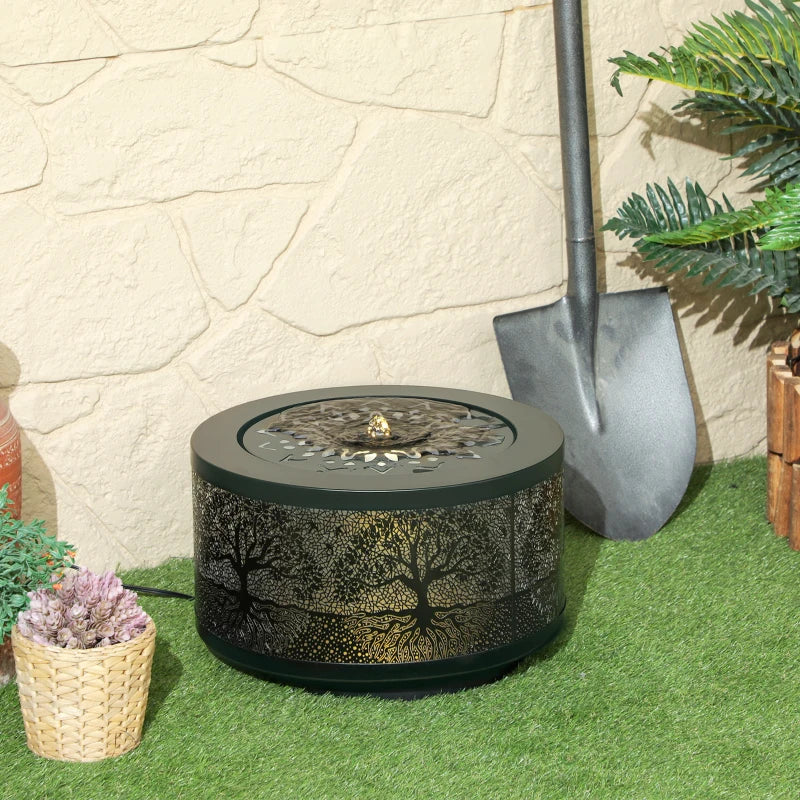Outdoor Water Fountain with LED Lights, 10" Tall Garden Waterfall Fountain Feature with Adjustable Flow, Black