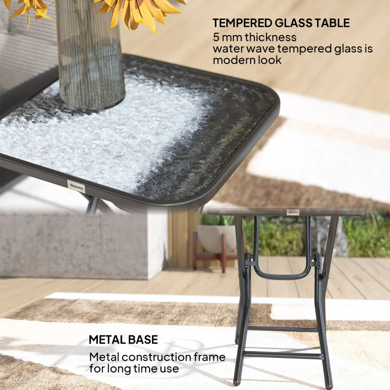 Patio Table, Folding Coffee Table with Tempered Glass Tabletop, Portable Bistro Table for Patio, Backyard