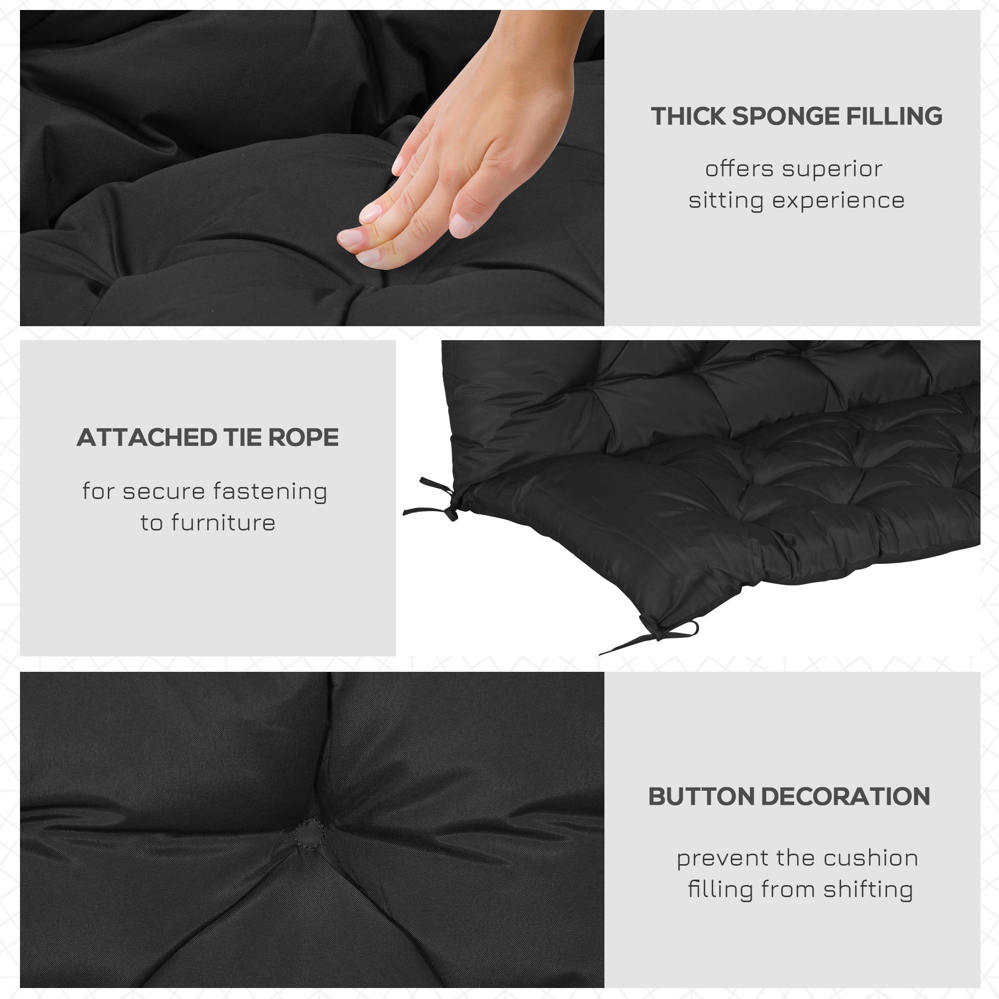 Outsunny Outdoor 2 Seater Bench Cushion 4.7 Inch Thick with Backrest Non Slip Patio Soft Pad Black 