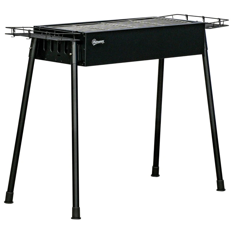 Portable BBQ Grill, Charcoal Grill with Side Seasoning Baskets, Hooks and Nets for Outdoor, Picnic, Camping, Black
