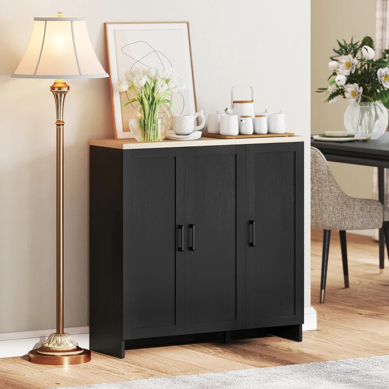 Modern Sideboard Buffet Cabinet, Modern Kitchen Storage Cabinet with 3 Doors Adjustable Shelves, for Dining Room, Black