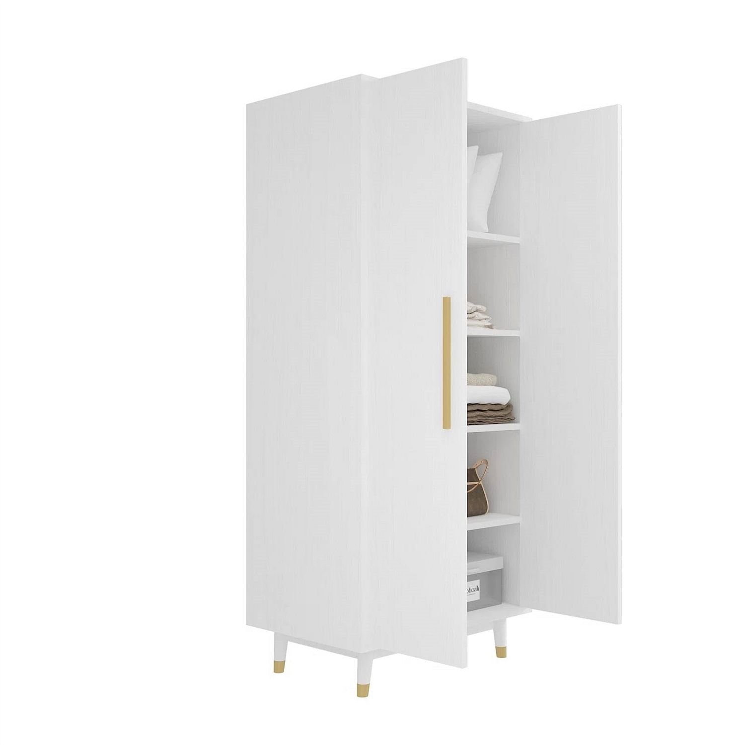 Mid-Century Modern 2-Door Bedroom Armoire Wardrobe Cabinet in White - Free Shipping