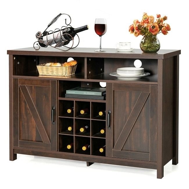 Rustic Espresso Detachable 9 Bottle Wine Rack Kitchen Buffet Storage Cabinet - Free Shipping 