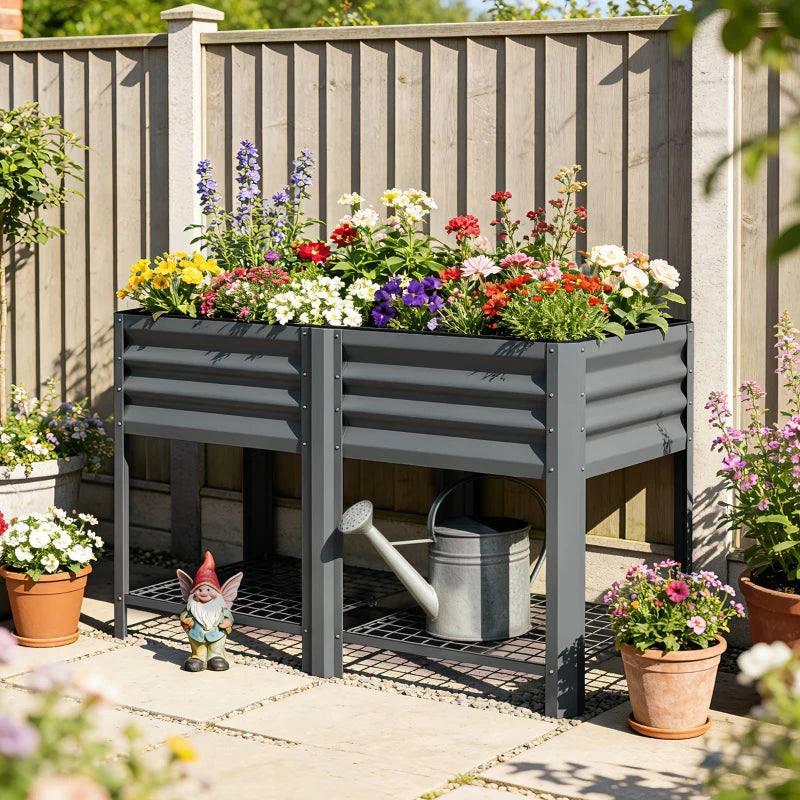 Raised Garden Bed with Legs Storage Shelf Elevated Planter Box 31.5" for Flowers Vegetables Dark Grey