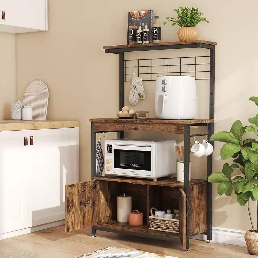 Industrial Kitchen Metal Wood Bakers Rack Microwave Cart with Storage Cabinet - Free Shipping 