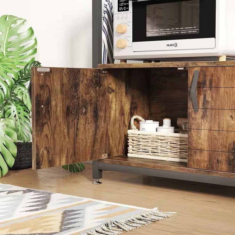Industrial Kitchen Metal Wood Bakers Rack Microwave Cart with Storage Cabinet - Free Shipping 