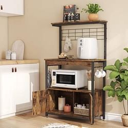 Industrial Kitchen Metal Wood Bakers Rack Microwave Cart with Storage Cabinet - Free Shipping 