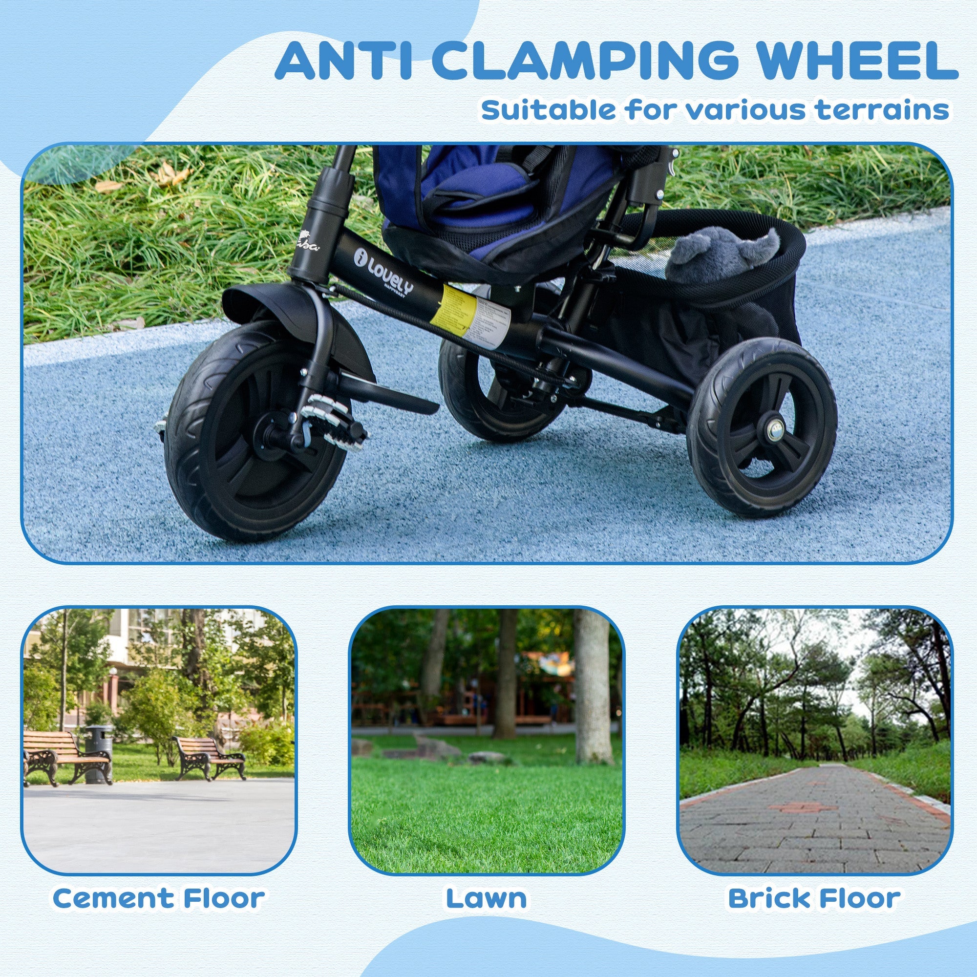 Qaba 6-in-1 Convertible Tricycle for Toddlers 1-5 Years - Parent-Push Handle, Dark Blue, Perfect Outdoor Ride 