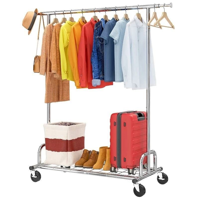 Heavy Duty Metal Clothing Bar Garment Rack on Lockable Casters - 450lb Capacity - Free Shipping 