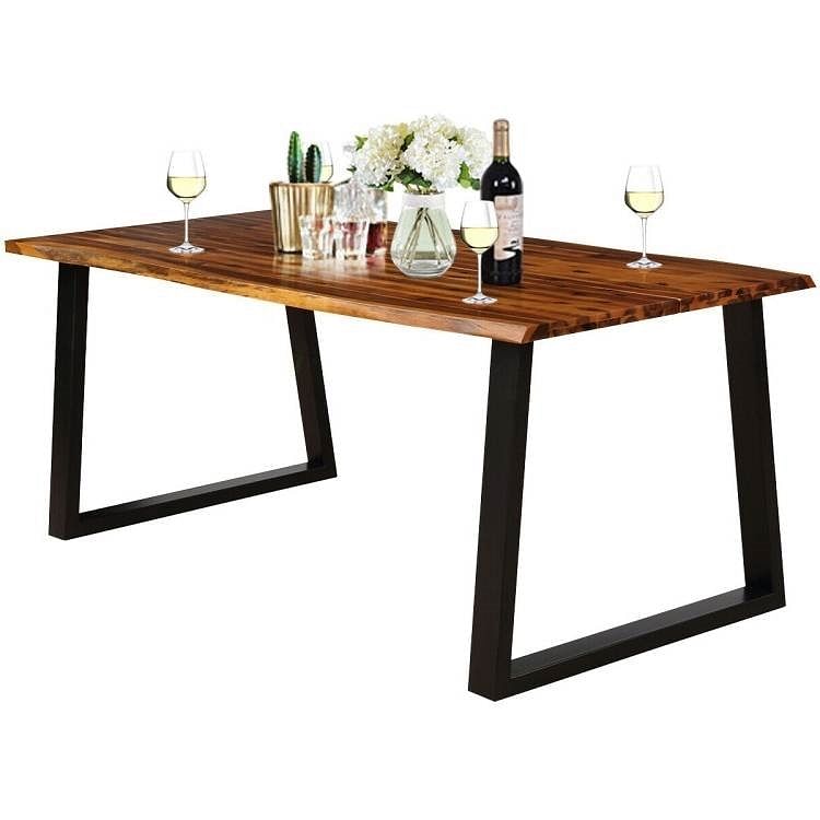 Modern Indoor Outdoor Metal Frame Wood Top Patio or Kitchen Dining Table - Free Shipping