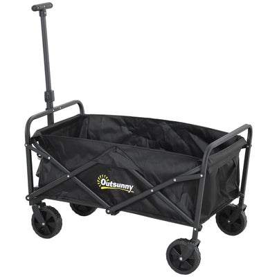 Outsunny Collapsible Folding Garden Cart, Heavy Duty Lawn Wagon with Universal Wheels and Adjustable Handle, Black 