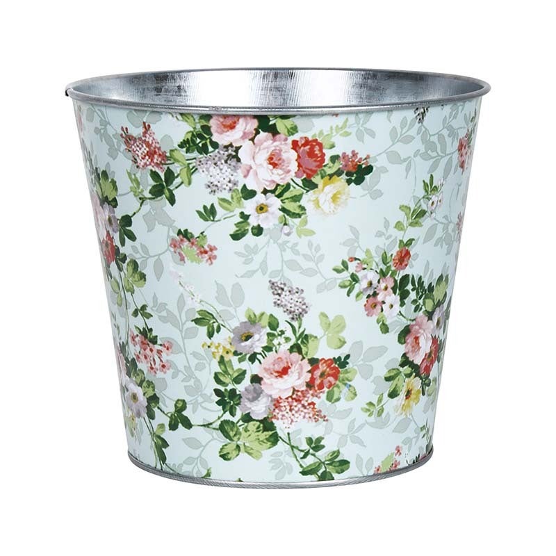 Rose Print Round Zinc Flower Pot 