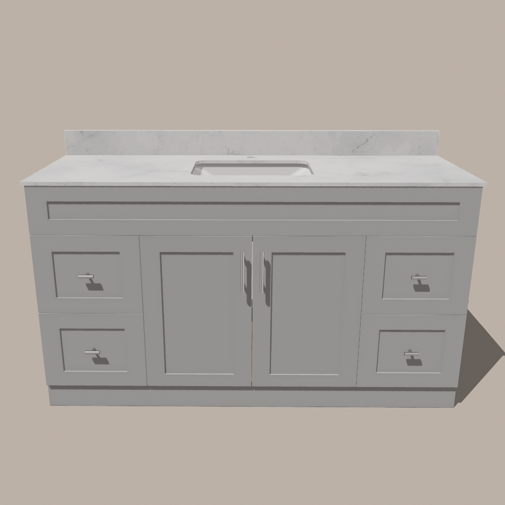 72-Inch Single Sink Shaker Bathroom Vanity — White or Gray | Plywood Cabinet, Solid-Wood Doors, Soft-Close 3-Way Clip-On Hinges | 4 Drawers, Center Double Doors 