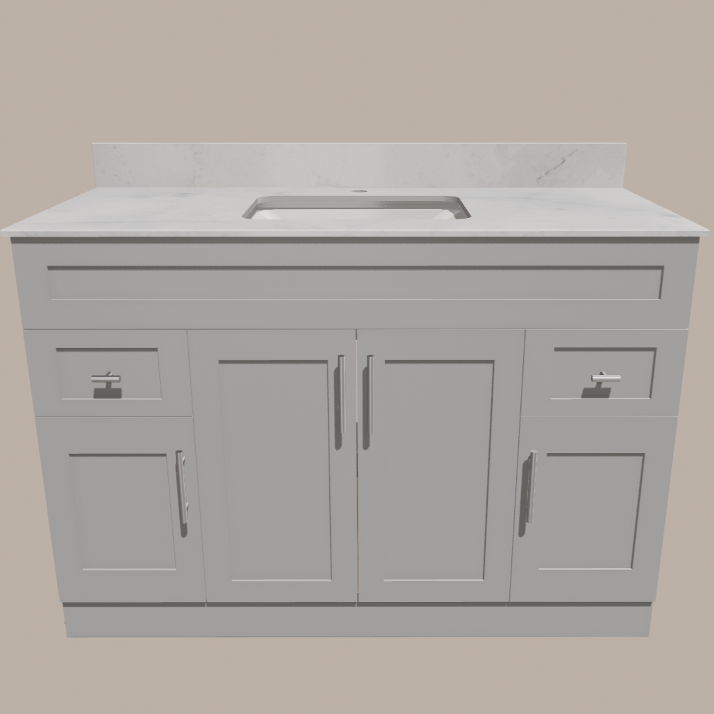 48-Inch Shaker Bathroom Vanity — White or Gray | Plywood Cabinet, Solid-Wood Doors, Soft-Close 3-Way Clip-On Hinges 