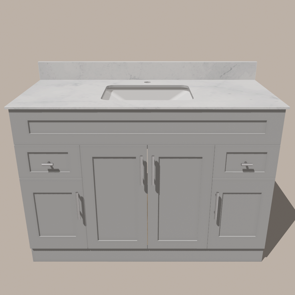 48-Inch Shaker Bathroom Vanity — White or Gray | Plywood Cabinet, Solid-Wood Doors, Soft-Close 3-Way Clip-On Hinges 