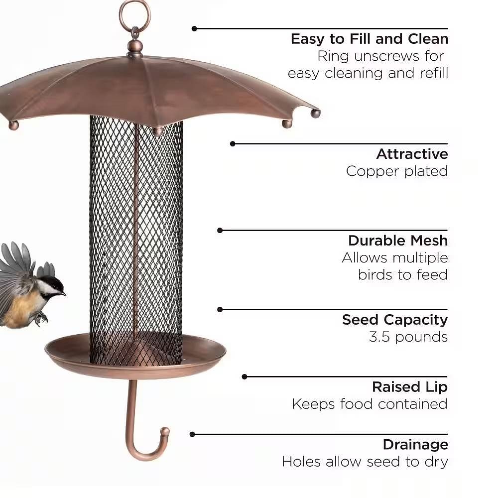 Copper Umbrella Bird Feeder with Mesh Tube Revivor - 3.5 lbs. Seed Capacity - Free Shipping 