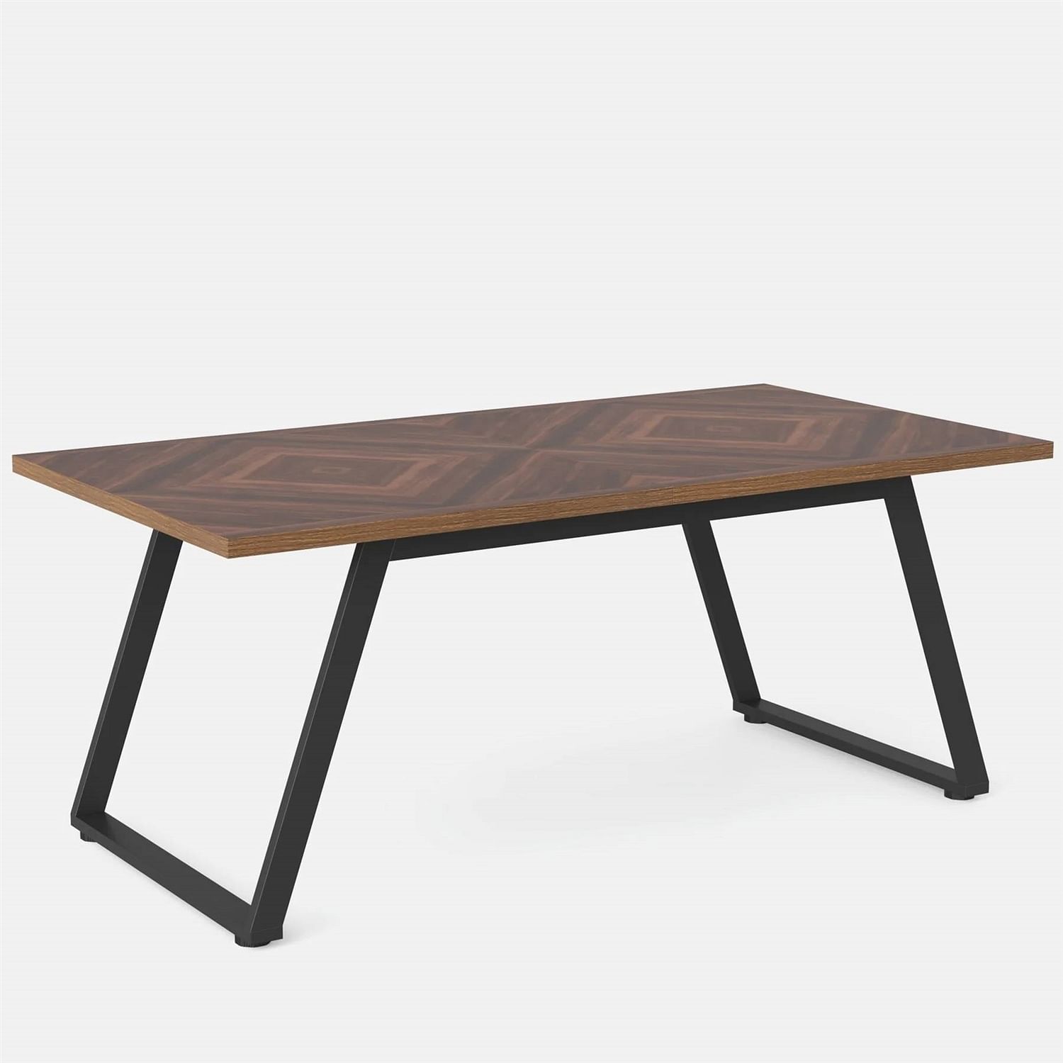 Modern Farmhouse 63-inch Rectangle Dining Table Brown Wood Top Black Metal Frame - Free Shipping