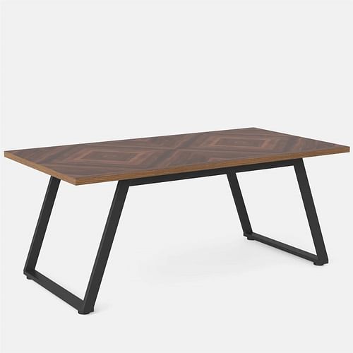 Modern Farmhouse 63-inch Rectangle Dining Table Brown Wood Top Black Metal Frame - Free Shipping 