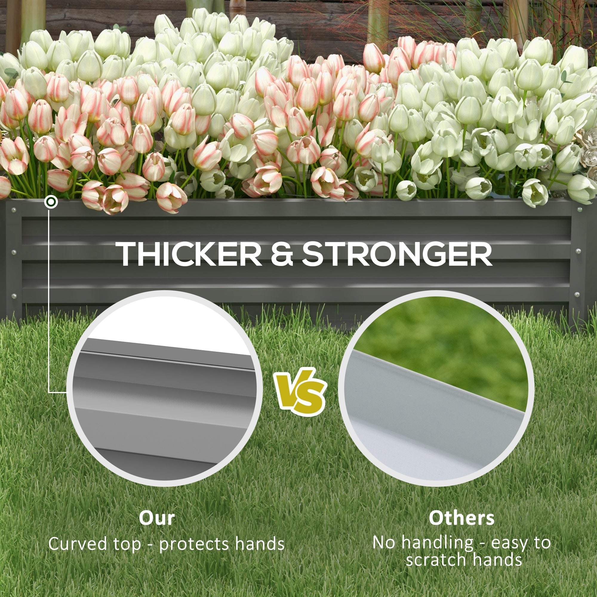 Outsunny Raised Garden Bed, Galvanized Planter Box for Vegetables, Flowers, Herbs, 4'x2'x1', Light Grey 