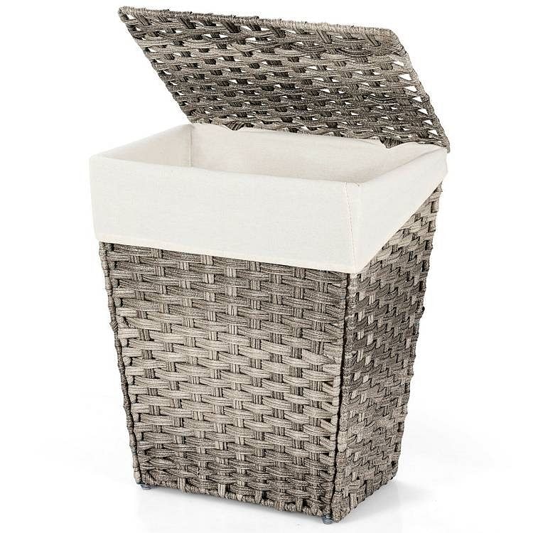 Foldable Handwoven PE Wicker Rattan Laundry Basket Clothes Hamper with Liner - Free Shipping