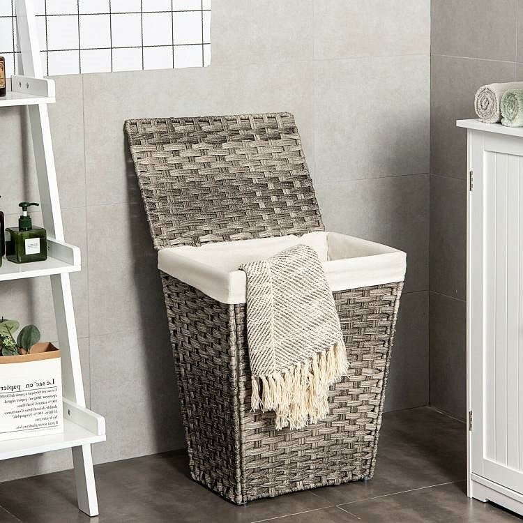 Foldable Handwoven PE Wicker Rattan Laundry Basket Clothes Hamper with Liner - Free Shipping