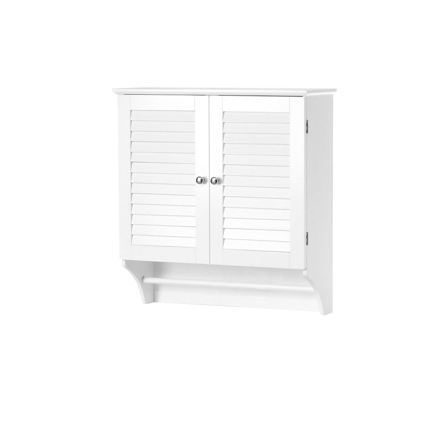 White Bathroom Wall Cabinet with 2 Louver Shutter Doors and Shelf - Free Shipping