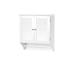 White Bathroom Wall Cabinet with 2 Louver Shutter Doors and Shelf - Free Shipping