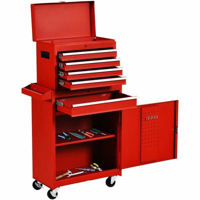 Red Heavy Duty Steel Lockable Rolling Tool Chest Mobile Garage Storage Cart - Free Shipping 