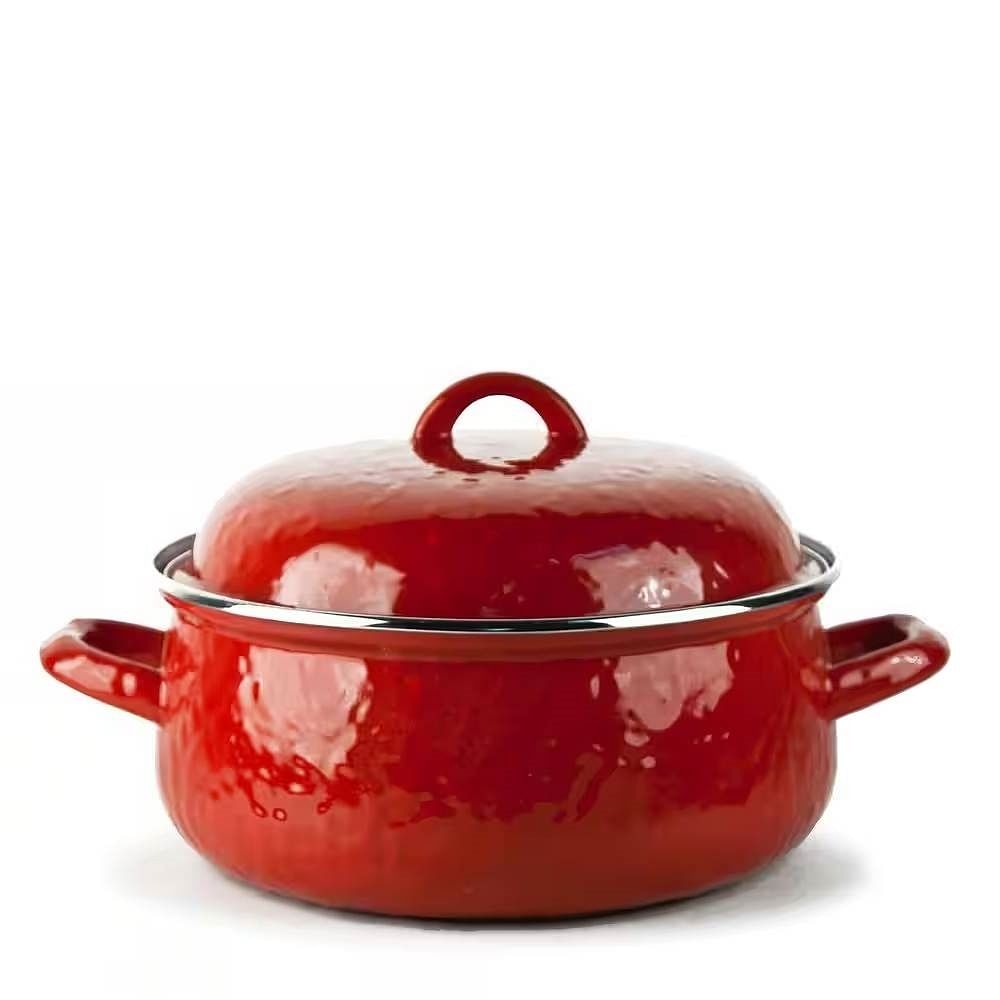 4-Quart Red Porcelain-Coated Steel Dutch Oven with Lid and Stainless Steel Trim - Free Shipping