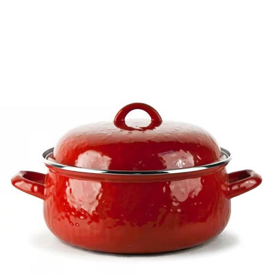 4-Quart Red Porcelain-Coated Steel Dutch Oven with Lid and Stainless Steel Trim - Free Shipping 