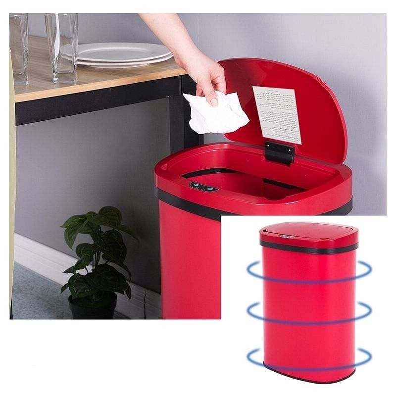 Red 13 Gallon Stainless Steel Motion Sensor Trash Can - Free Shipping