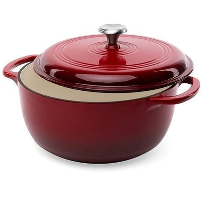 6 Quart Large Red Enamel Cast-Iron Dutch Oven Kitchen Cookware - Free Shipping 