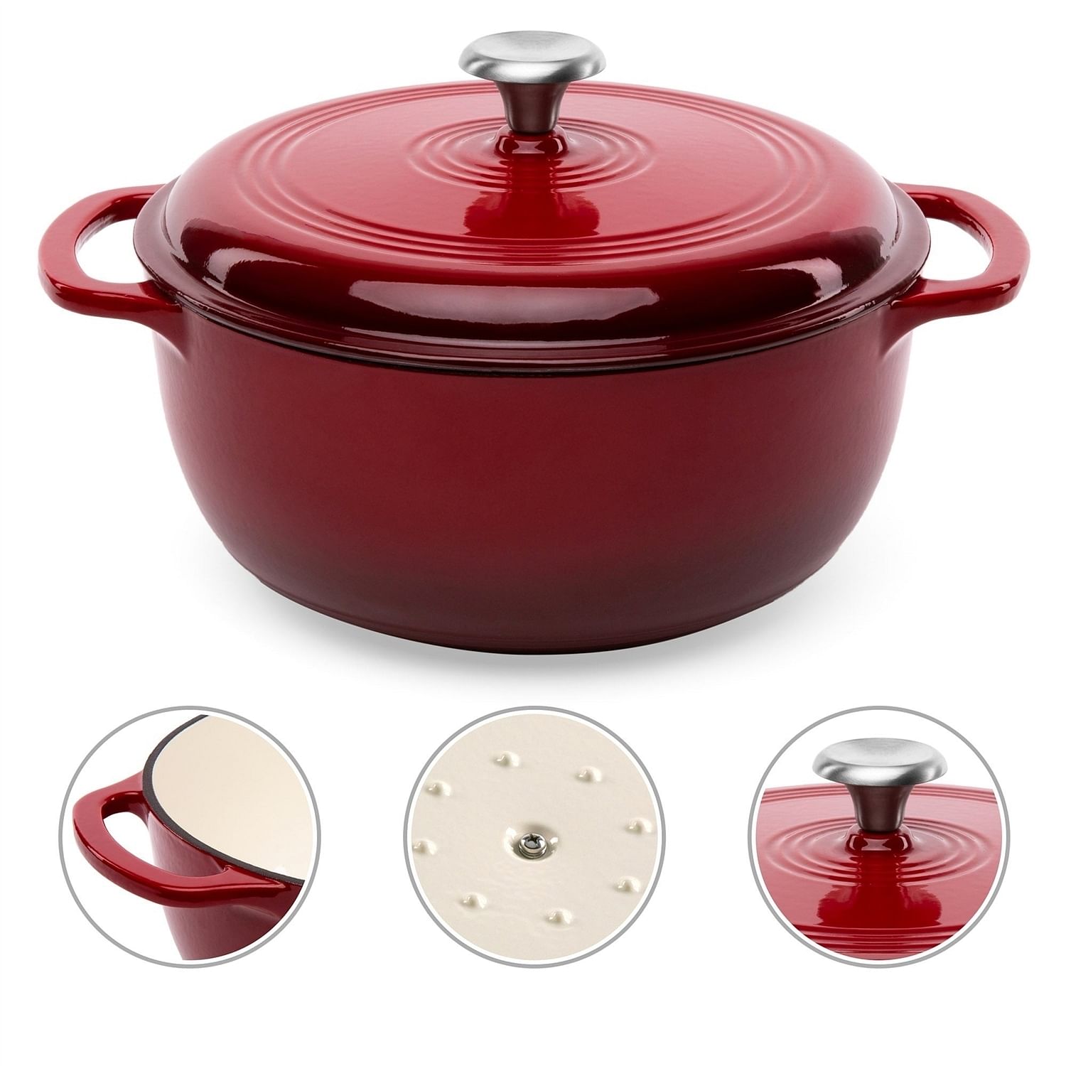 6 Quart Large Red Enamel Cast-Iron Dutch Oven Kitchen Cookware - Free Shipping 