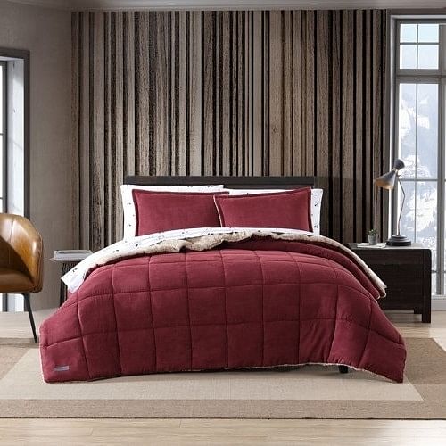 Twin Plush Sherpa Reversible Micro Suede Comforter Set in Marron - Free Shipping