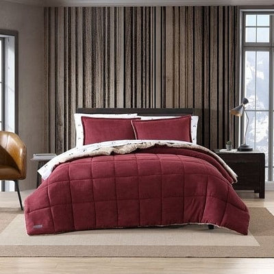 Twin Plush Sherpa Reversible Micro Suede Comforter Set in Marron - Free Shipping 