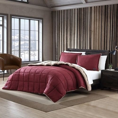 Twin Plush Sherpa Reversible Micro Suede Comforter Set in Marron - Free Shipping