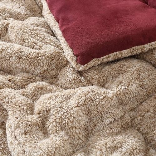 Twin Plush Sherpa Reversible Micro Suede Comforter Set in Marron - Free Shipping