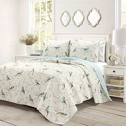 Full/Queen Reversible Lightweight Polyester Floral Birds 3 Piece Quilt Set - Free Shipping 
