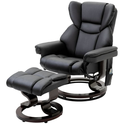 Adjustable Black Faux Leather Remote Massage Recliner Chair w/ Ottoman - Free Shipping 