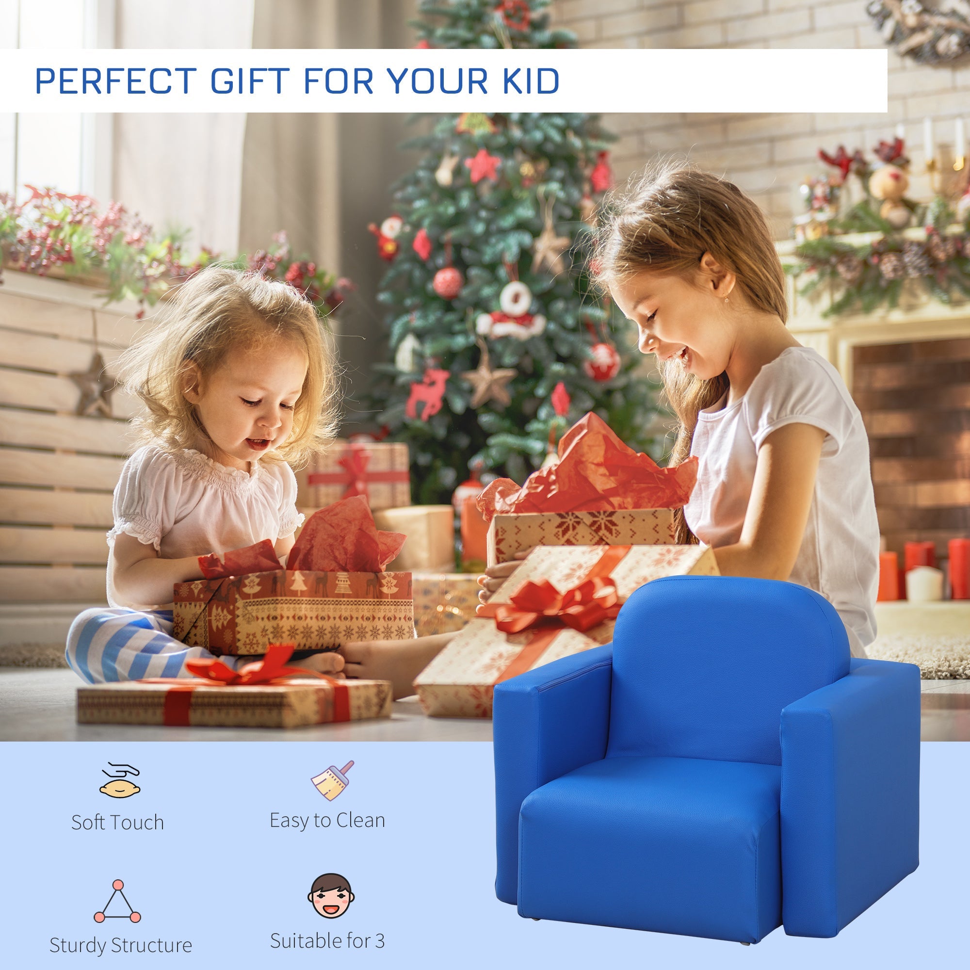 Qaba 2-in-1 Kids Convertible Table & Sofa Chair Set, Blue Multifunctional Toddler Armchair and Activity Couch 